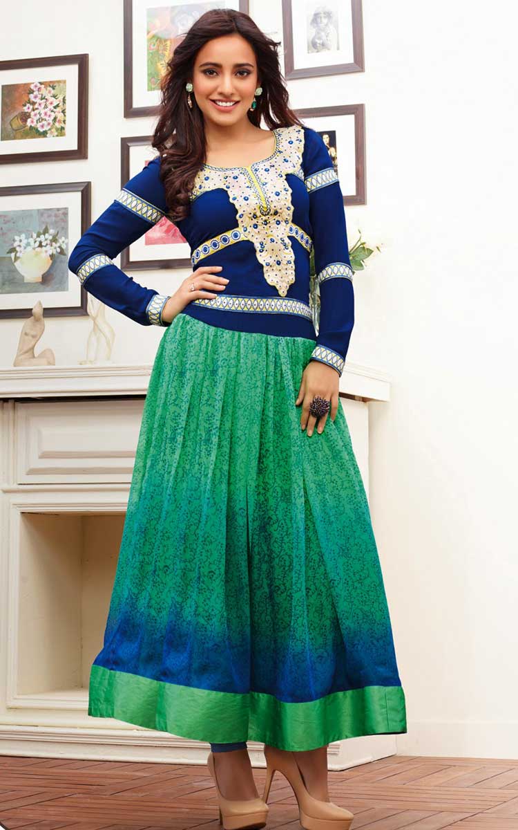 Neha sharma blue & green anarkali